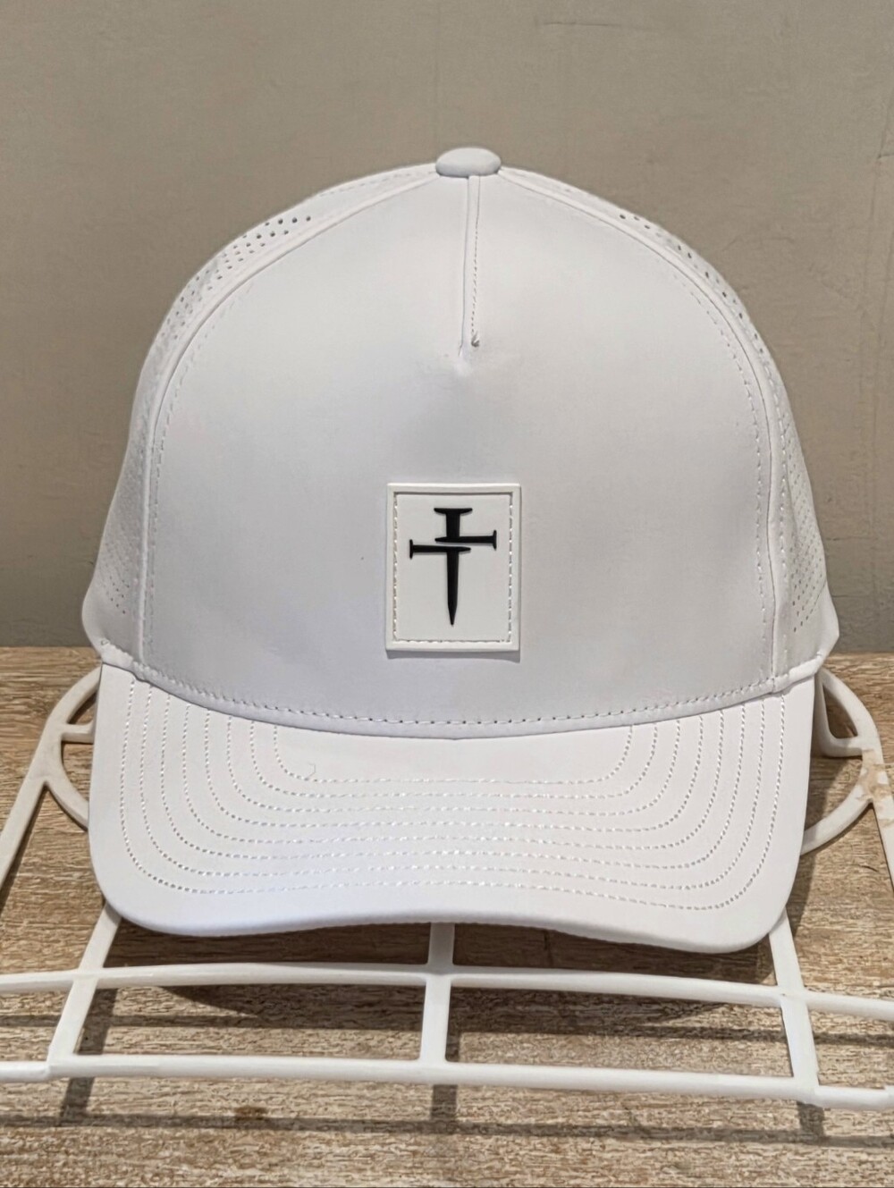 Christian Three Nails Perforated Snapback Hat - White & Black - OSFA